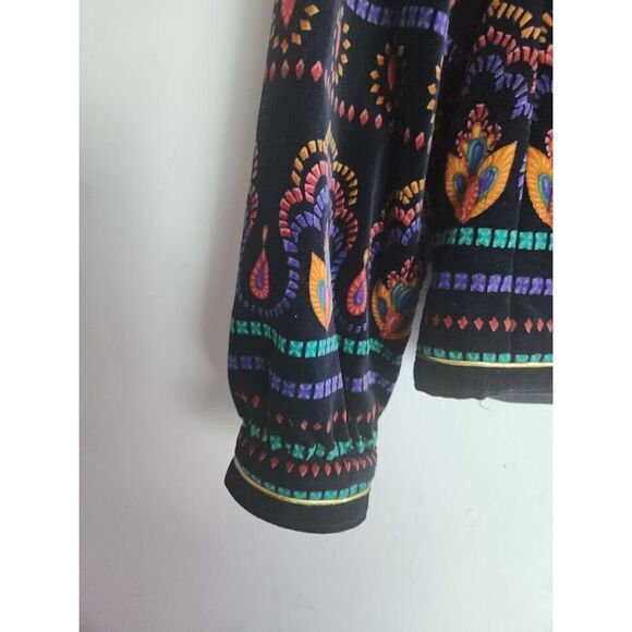 Saxton Hall Women Black w/Multicolor Pattern Gold Button Velvet Jacket size 8 - Picture 6 of 11